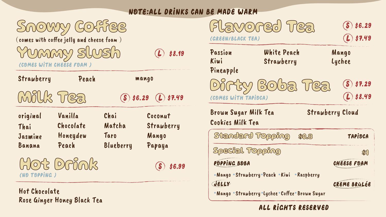 Bubble Tea Studio Bubble Tea Store Menu