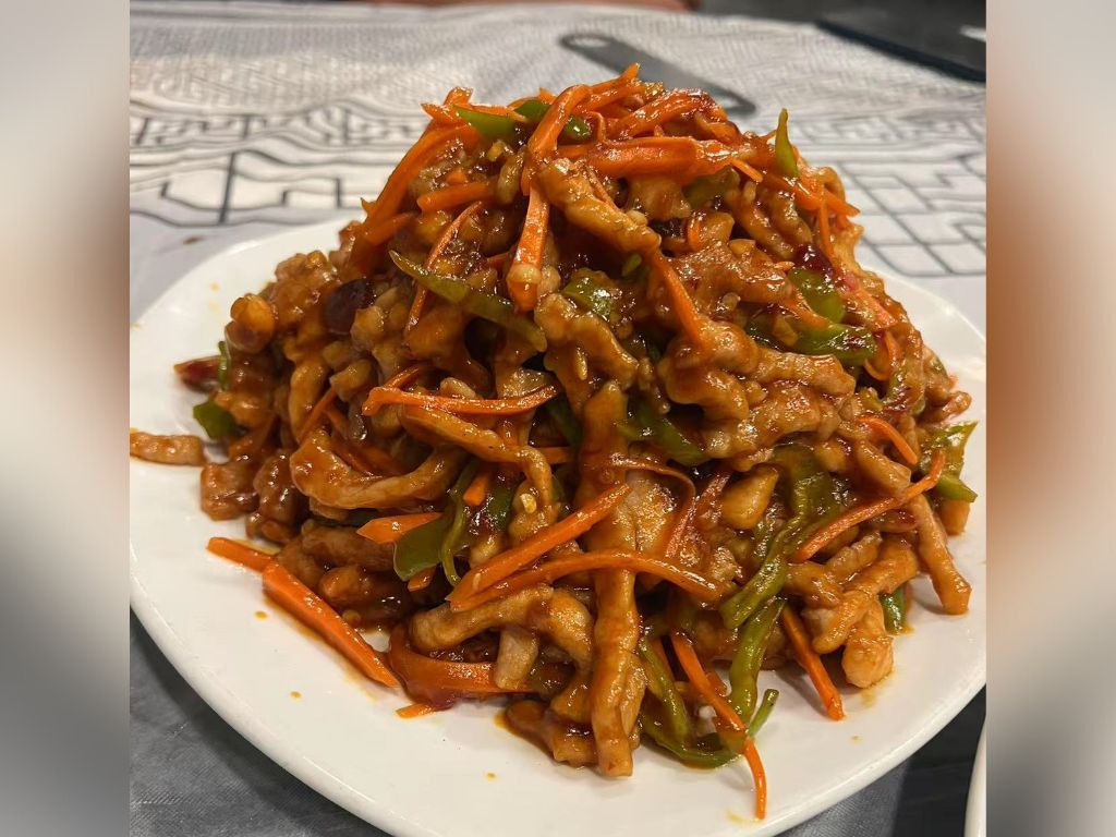 Liao-M-BBQ-Chinese-restaurant-Fish-Flavored-Shredded-Pork-Flushing Fish - Flavored Shredded Pork - Tender pork shredded with carrots and green peppers in fish - flavored sauce at Liao M BBQ, a Chinese restaurant in Flushing