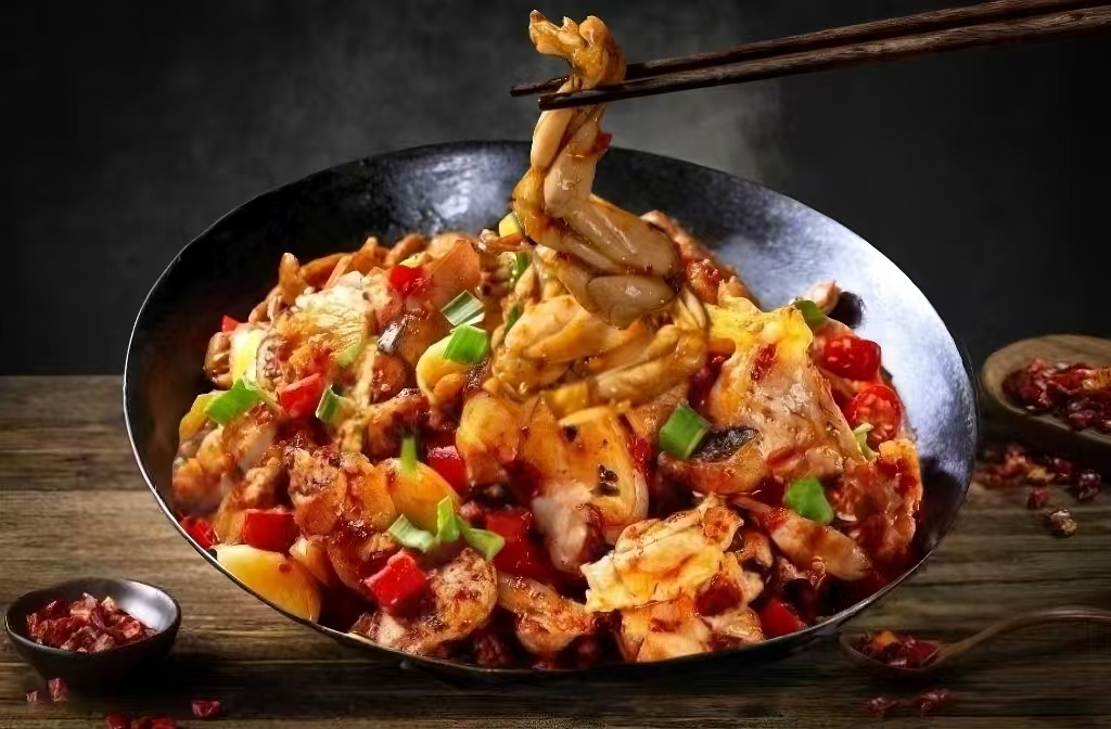 小叫天-Live-Frog-川湘烤鱼烤蛙-Sezchuan-Grilled-Fish&Frog-Chinese-Restaurant-Dry-Pot-Bullfrog-Flushing Dry Pot Bullfrog - Spicy bullfrog stir - fry with peppers & scallions at Live Frog - Sezchuan Grilled Fish & Frog, a Chinese Restaurant in Flushing