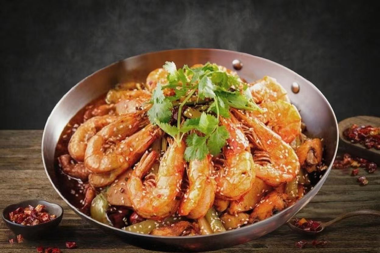 Dry Pot Pig Intestine - Pig intestines stir - fry with garlic & peppers at Live Frog - Sezchuan Grilled Fish & Frog, a Chinese Restaurant in Flushing