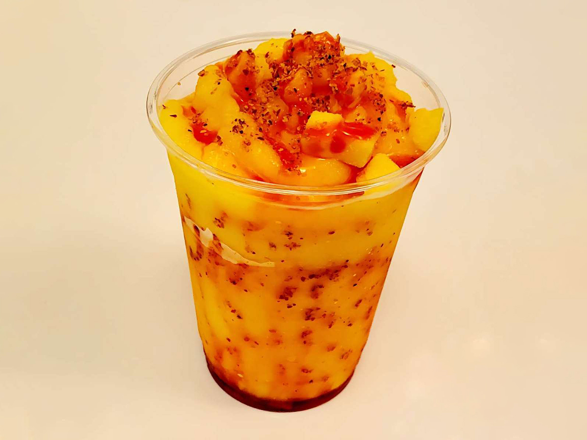 Mango slush with mango, strawberry sauce, and Tajin at Lobster Chef，a Seafood Restaurant in San Mateo