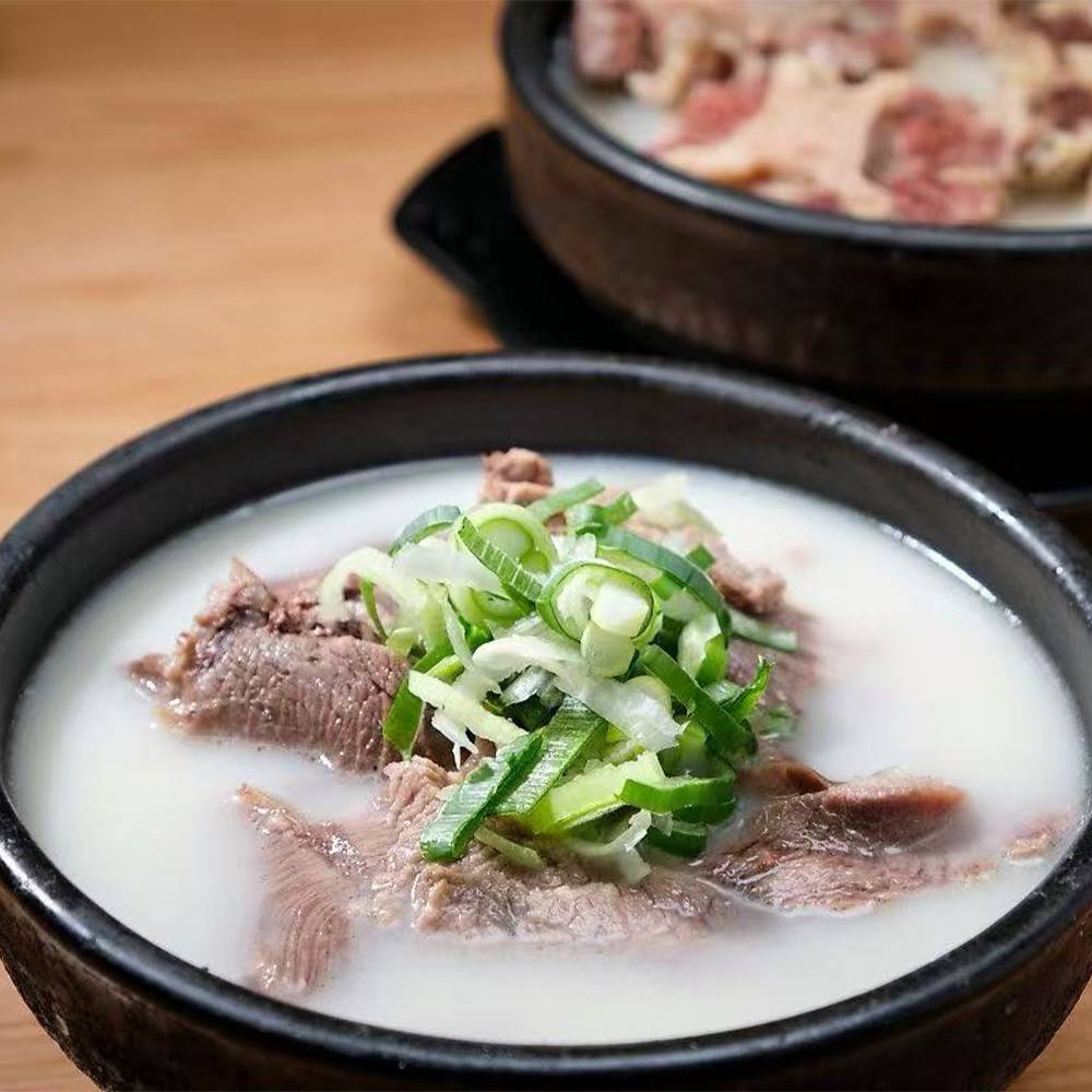 Beef bone broth served at Lotte Bunsik, a casual Korean restaurant in Edison.