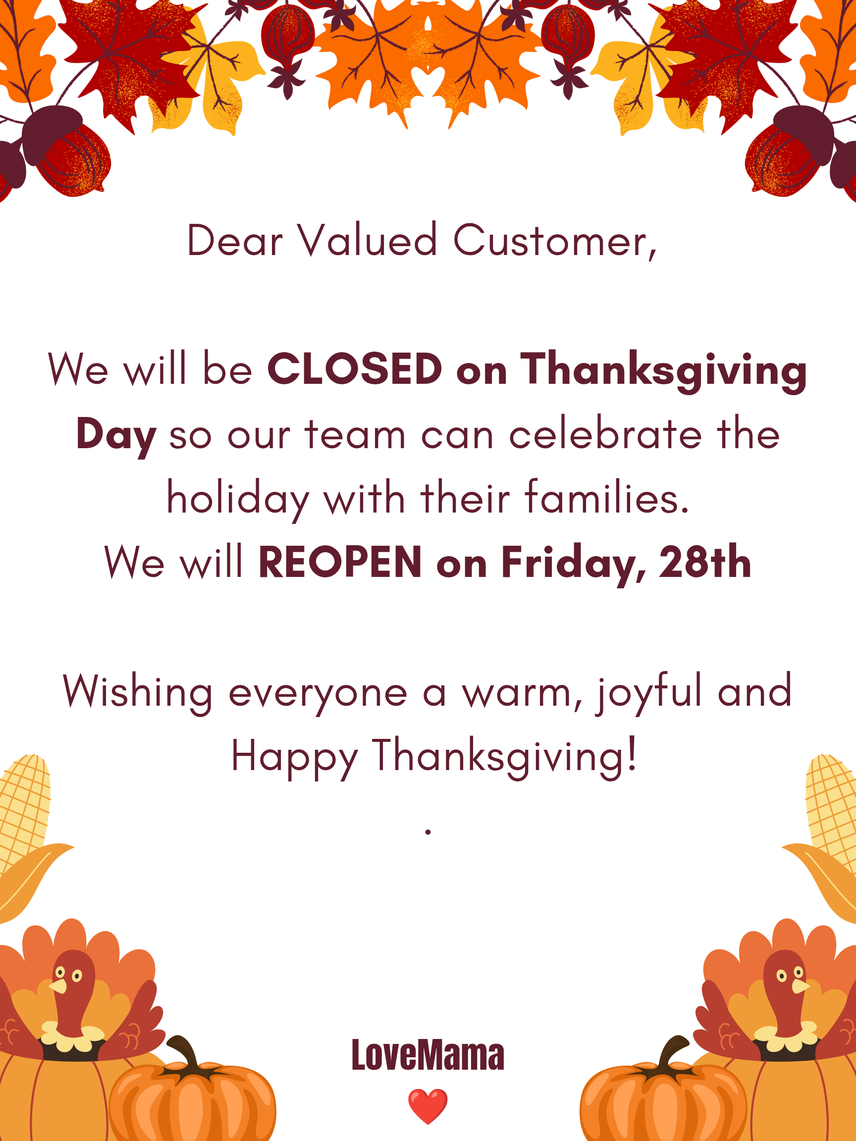 Notice of Special Operating Hours