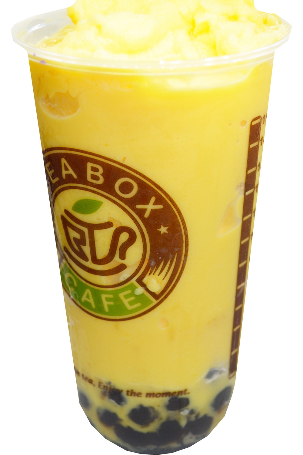 Creamy mango frappe with black tapioca boba at Tea Box Cafe, a Bubble Tea Store in Lancaster