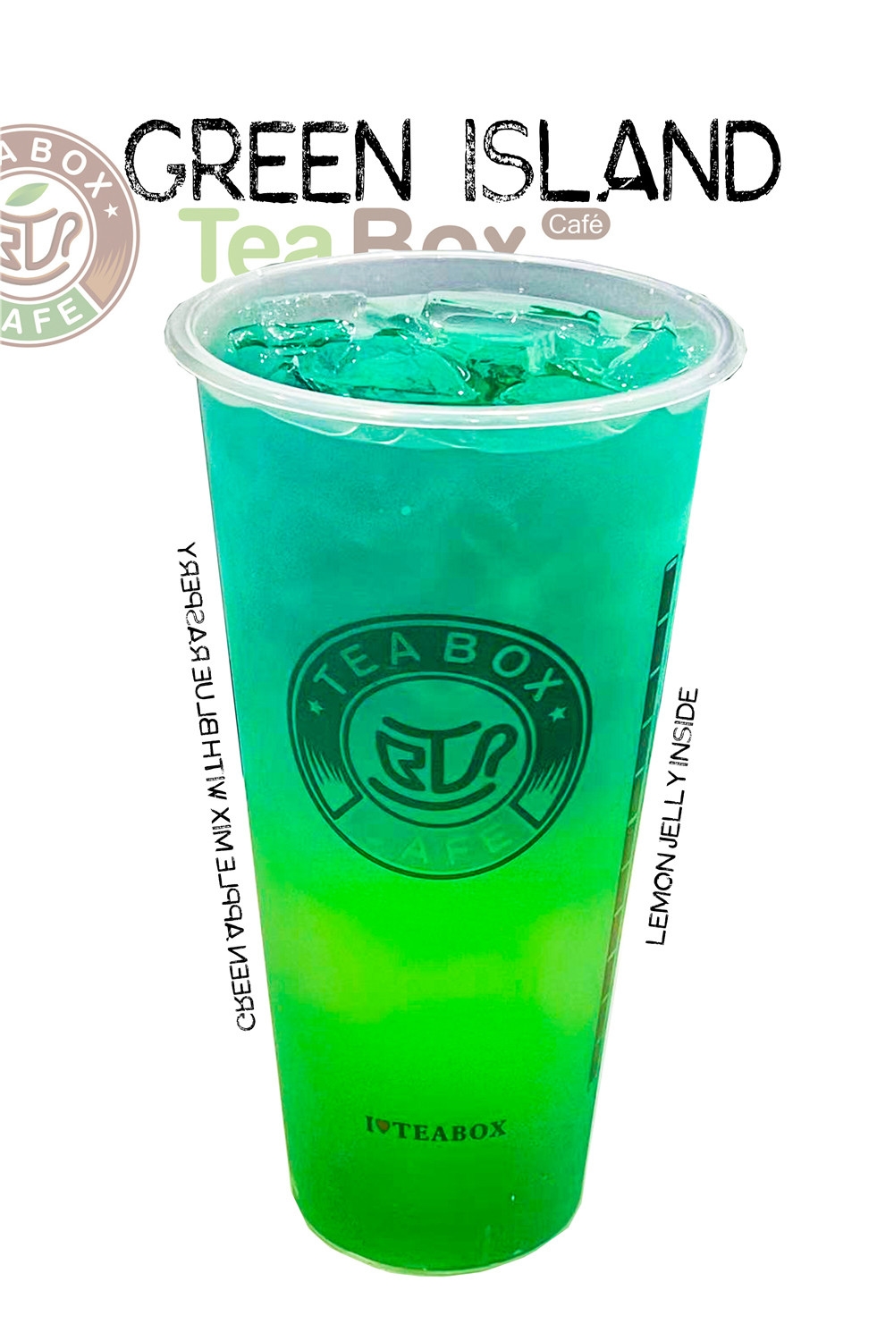 Gradient green apple fruit tea with lemon jelly at Tea Box Cafe, a Bubble Tea Store in Lancaster