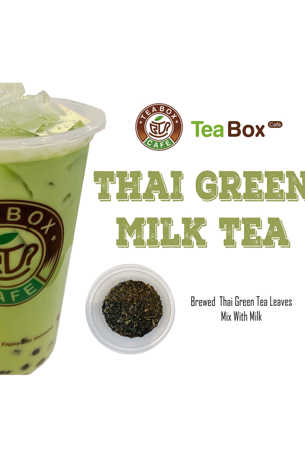 Iced creamy thai green milk tea with boba pearls at Tea Box Cafe, a Bubble Tea Store in Lancaster