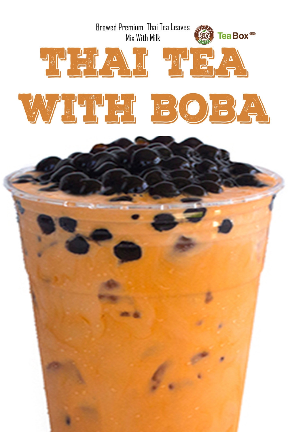 Orange creamy thai milk tea loaded with boba pearls at Tea Box Cafe, a Bubble Tea Store in Lancaster