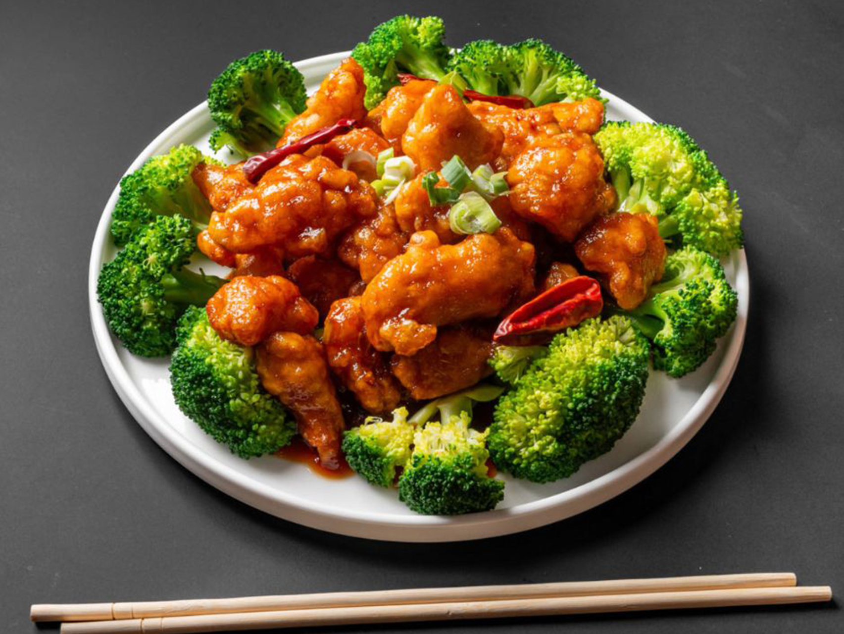 Sweet sour chicken with broccoli from Lucky Dragon Restaurant, a Chinese restaurant in New York