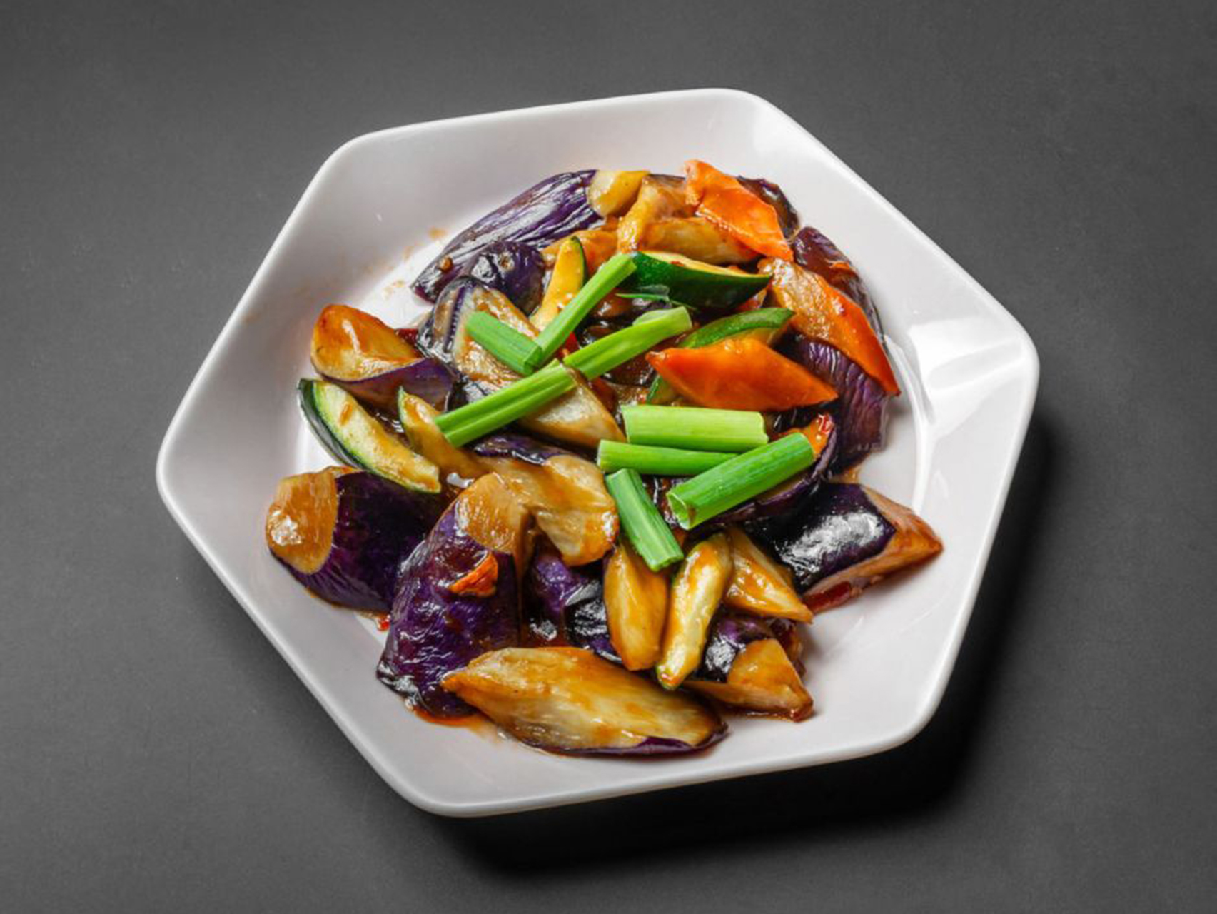 Stir-fried eggplant with vegetables from Lucky Dragon Restaurant, a Chinese restaurant in New York