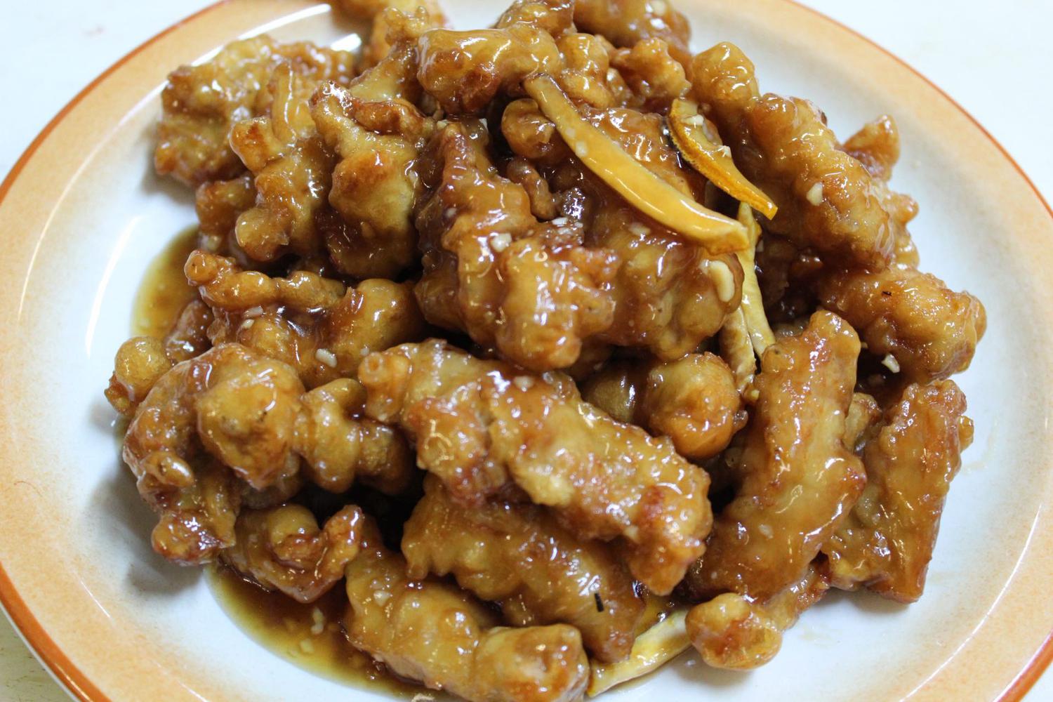 Orange chicken at Lucky Dumpling House, a Chinese restaurant in Sacramento
