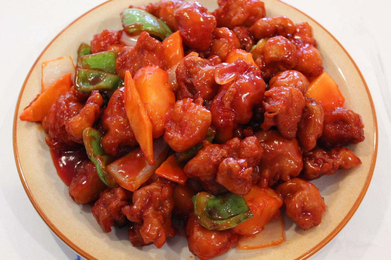 Sweet and sour pork at Lucky Dumpling House, a Chinese restaurant in Sacramento