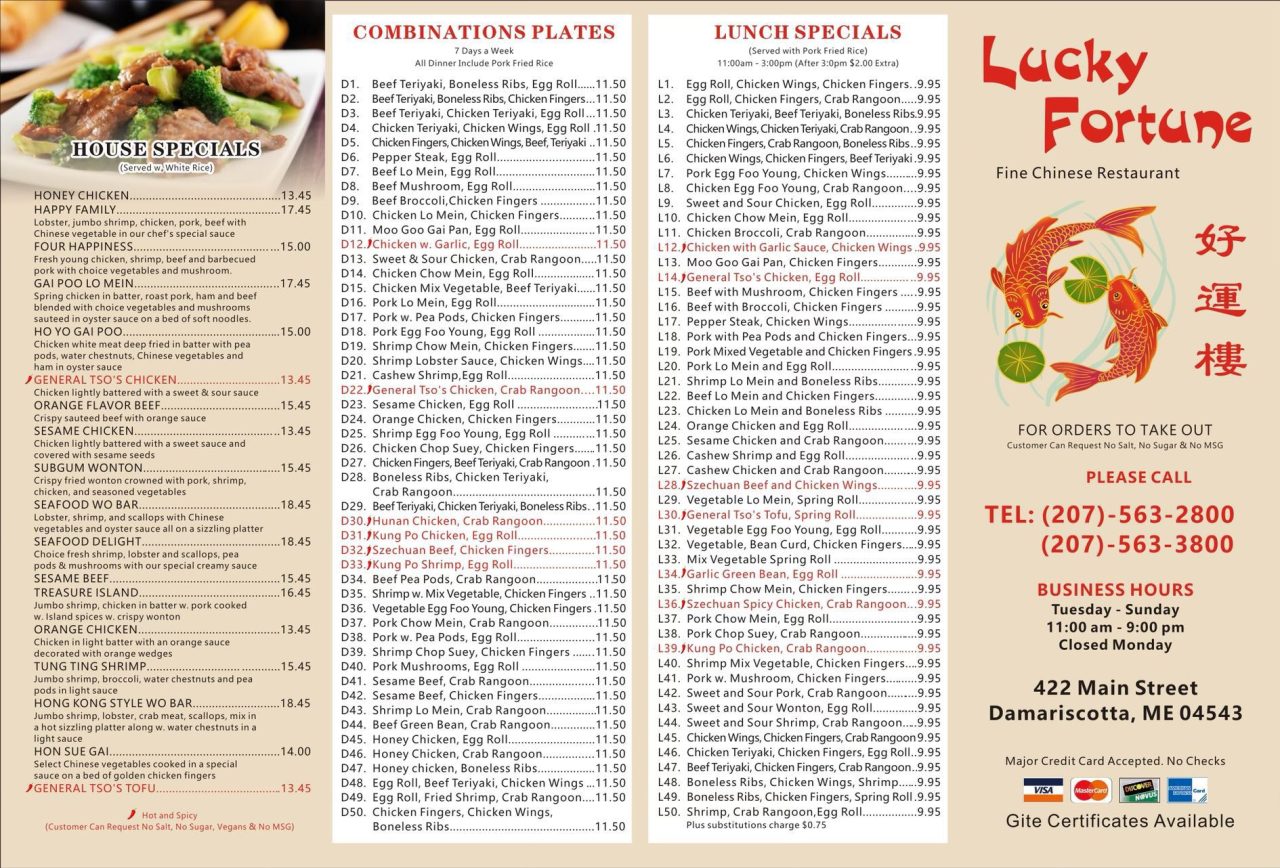 Menu Lucky Fortune