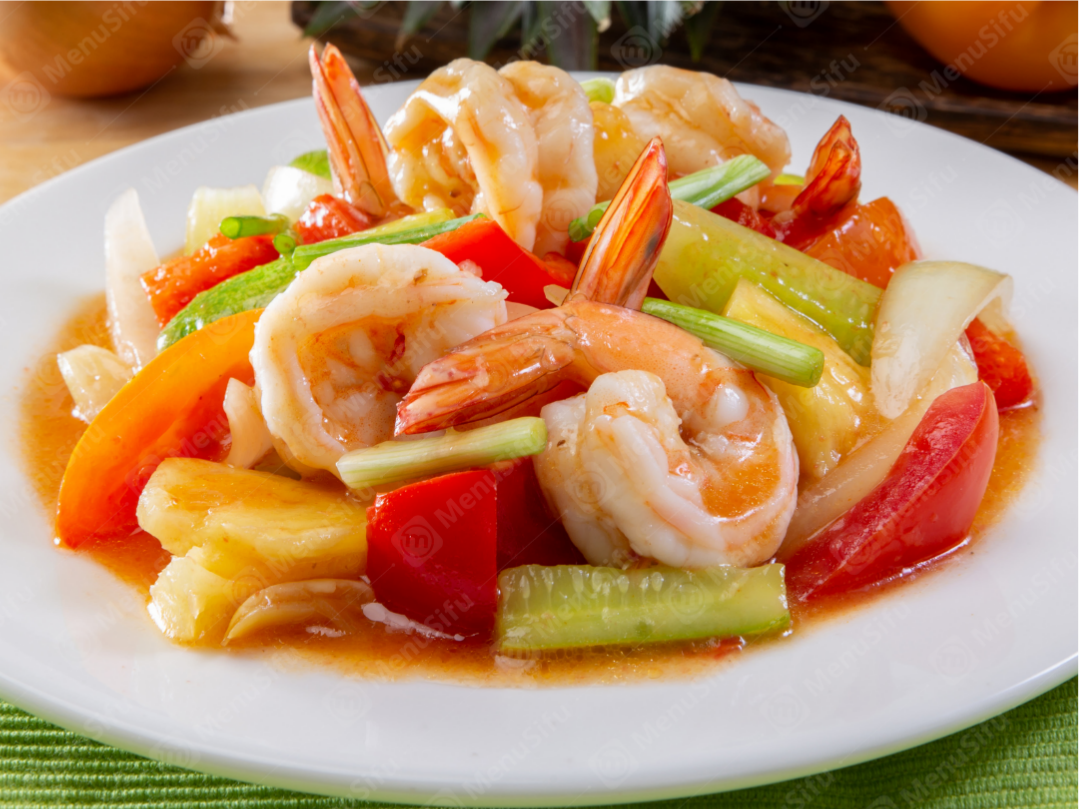 Sweet and sour shrimp stir-fry with veggies at Lucky Garden, a Chinese Restaurant in Cypress