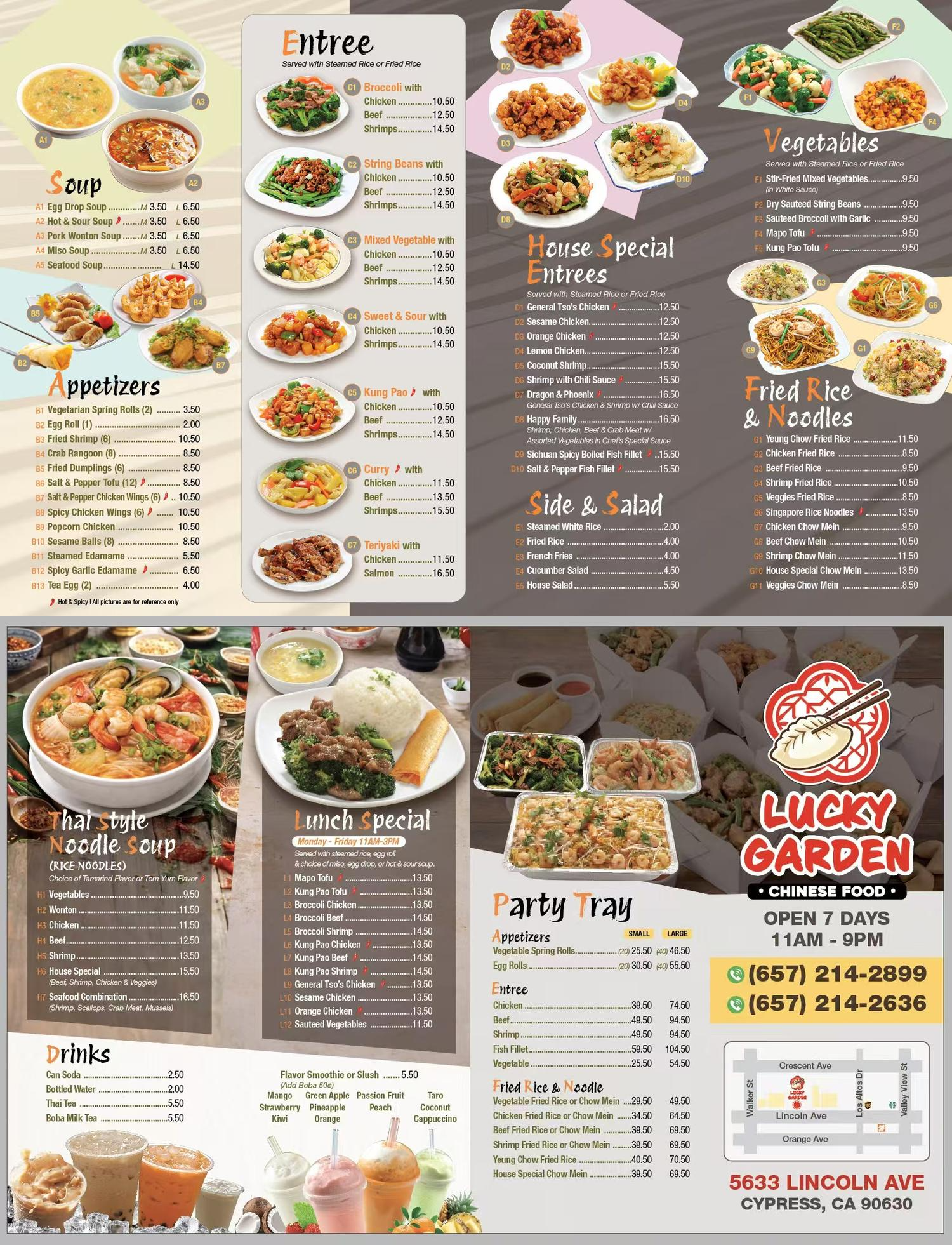 Restaurant menu, detailed description provided below