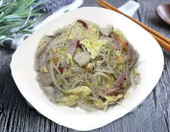 Stir-fried cabbage and glass noodles with pork at Lucky Garden, a Chinese Restaurant in Methuen