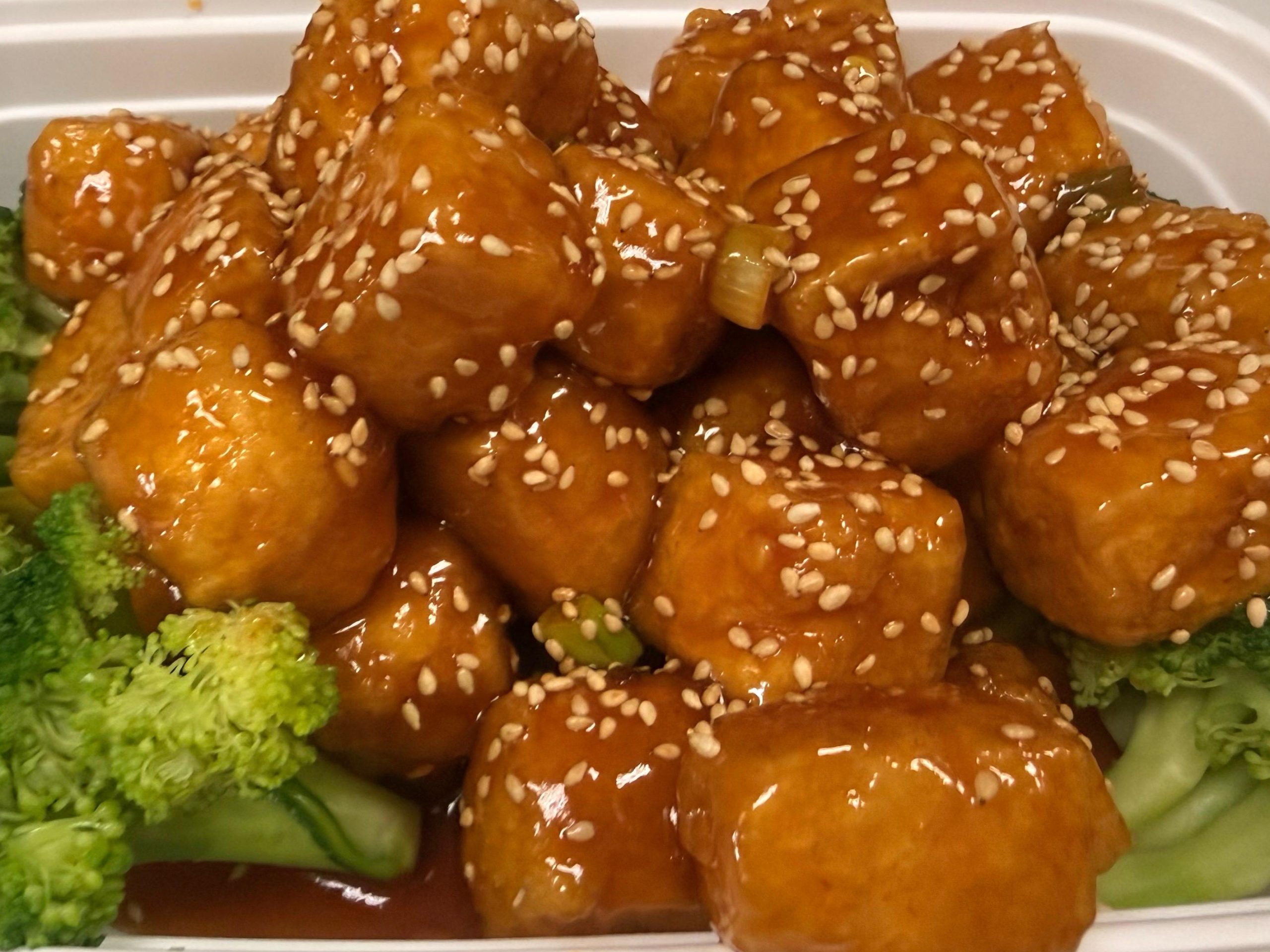 Sesame tofu with broccoli at Lucky Garden, a Chinese Restaurant in Pekin