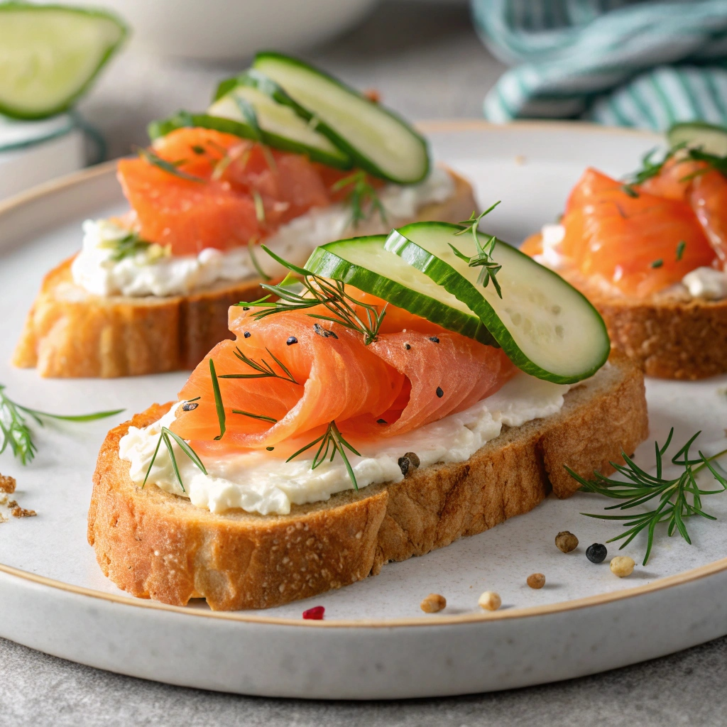 Luckyou-Cozy-Cafe-Asian-Fusion-Café-Smoked-Salmon & Cucumber-Toast-Philadelphia Toast with cream cheese, smoked salmon, cucumber slices, sprinkled with dill and black pepper at Luckyou Cozy Cafe,a Asian Fusion Café in Philadelphia
