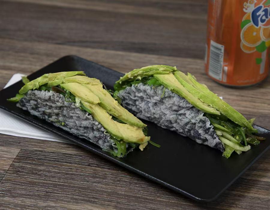 Taco with avocado and seaweed at Lucky Tacoshi, a Japanese Restaurant in West Covina