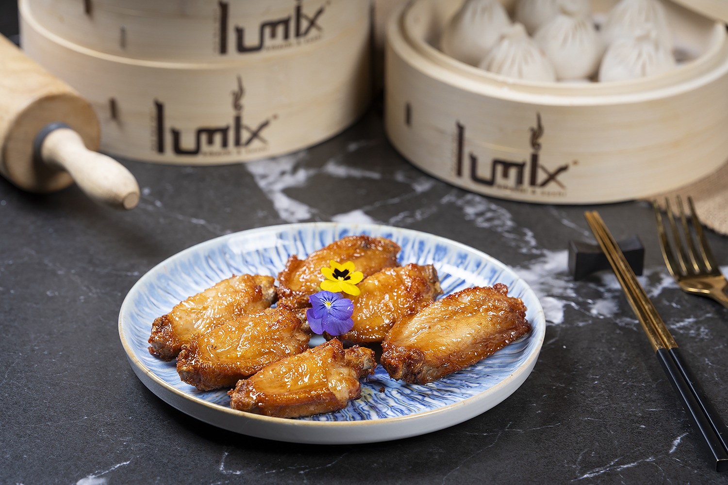 Honey glazed chicken wings served as an appetizer