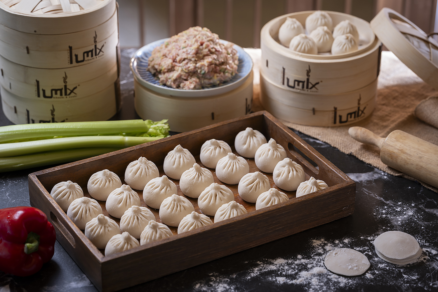 Hand-crafted soup dumplings prepared fresh