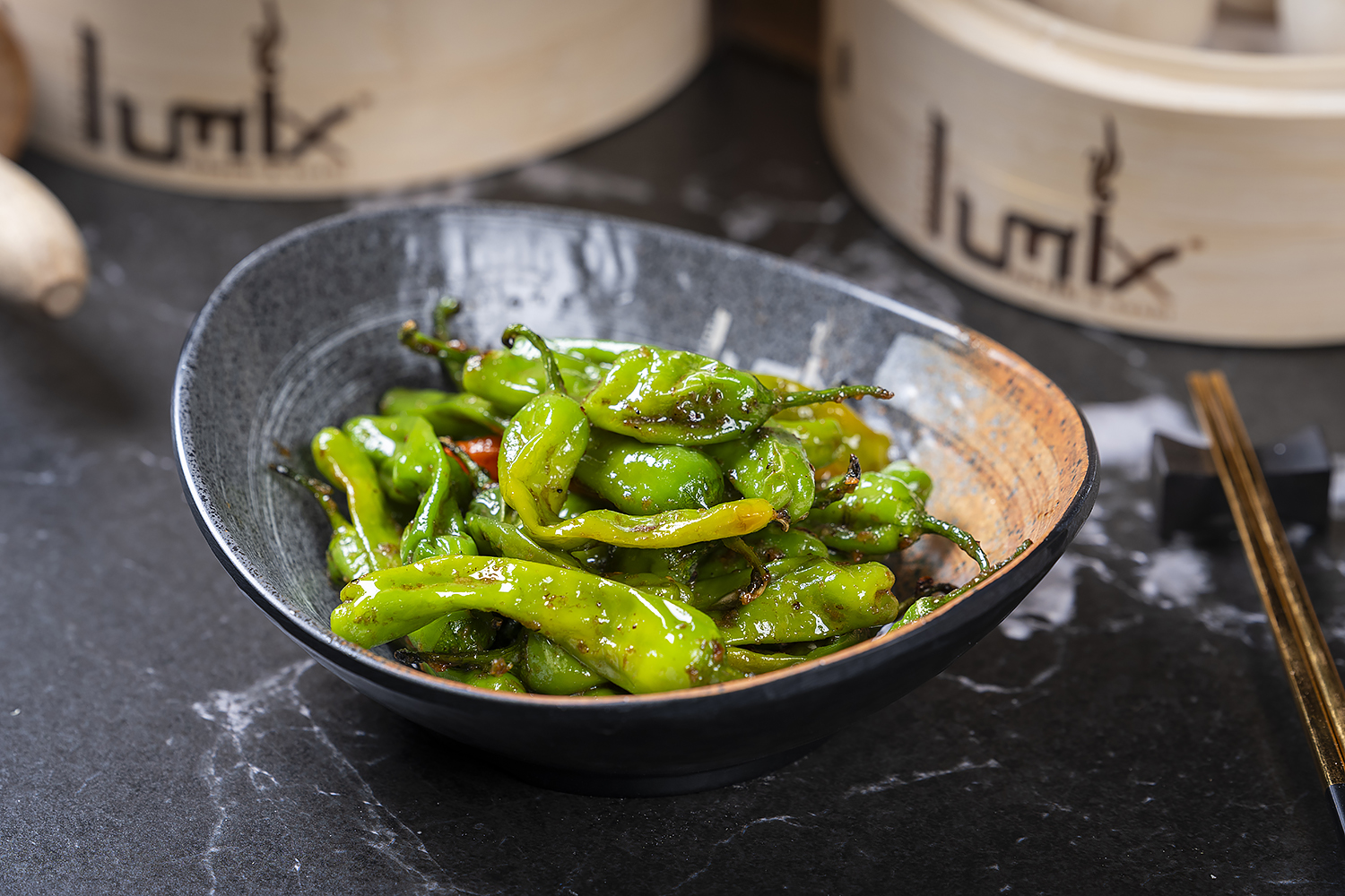 Sautéed green peppers with savory seasoning on a plate