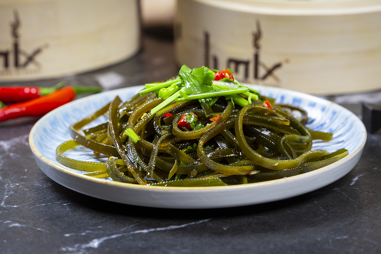 Marinated seaweed salad with chili and herbs