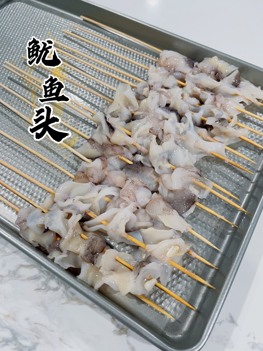Tender squid head pieces on skewers, great for BBQ at Lyman Meat Market, a Chinese BBQ Restaurant in Rowland Heights