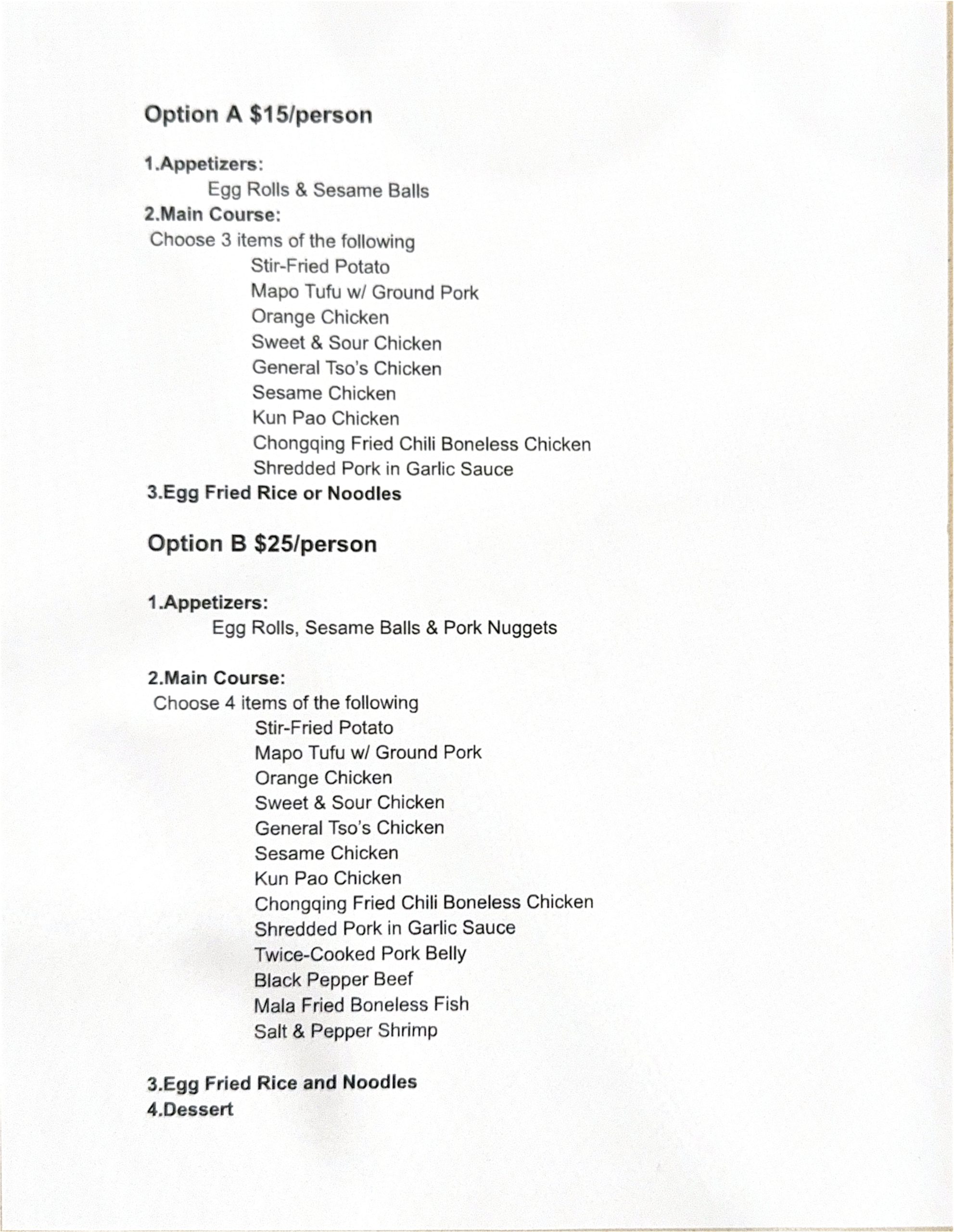 Catering Menu