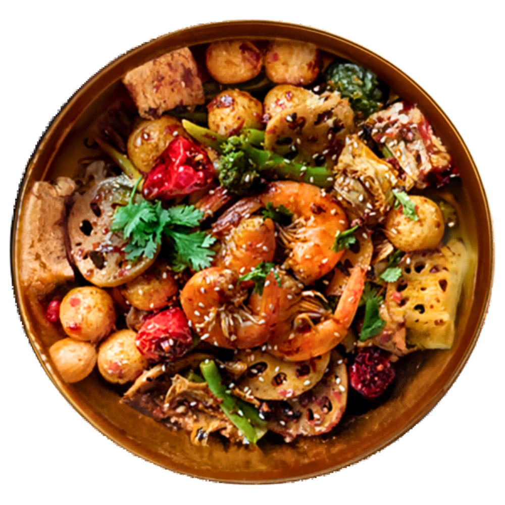 Spicy mala stir - fry with shrimp and veggies at Mala Pot & Grill, a Asian Restaurant in Northampton