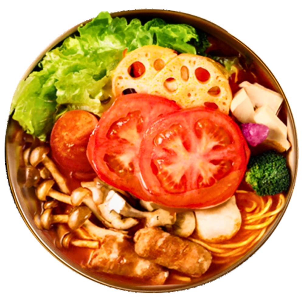 Sweet & sour tomato soup base with fresh veggies at Mala Pot & Grill, a Asian Restaurant in Northampton