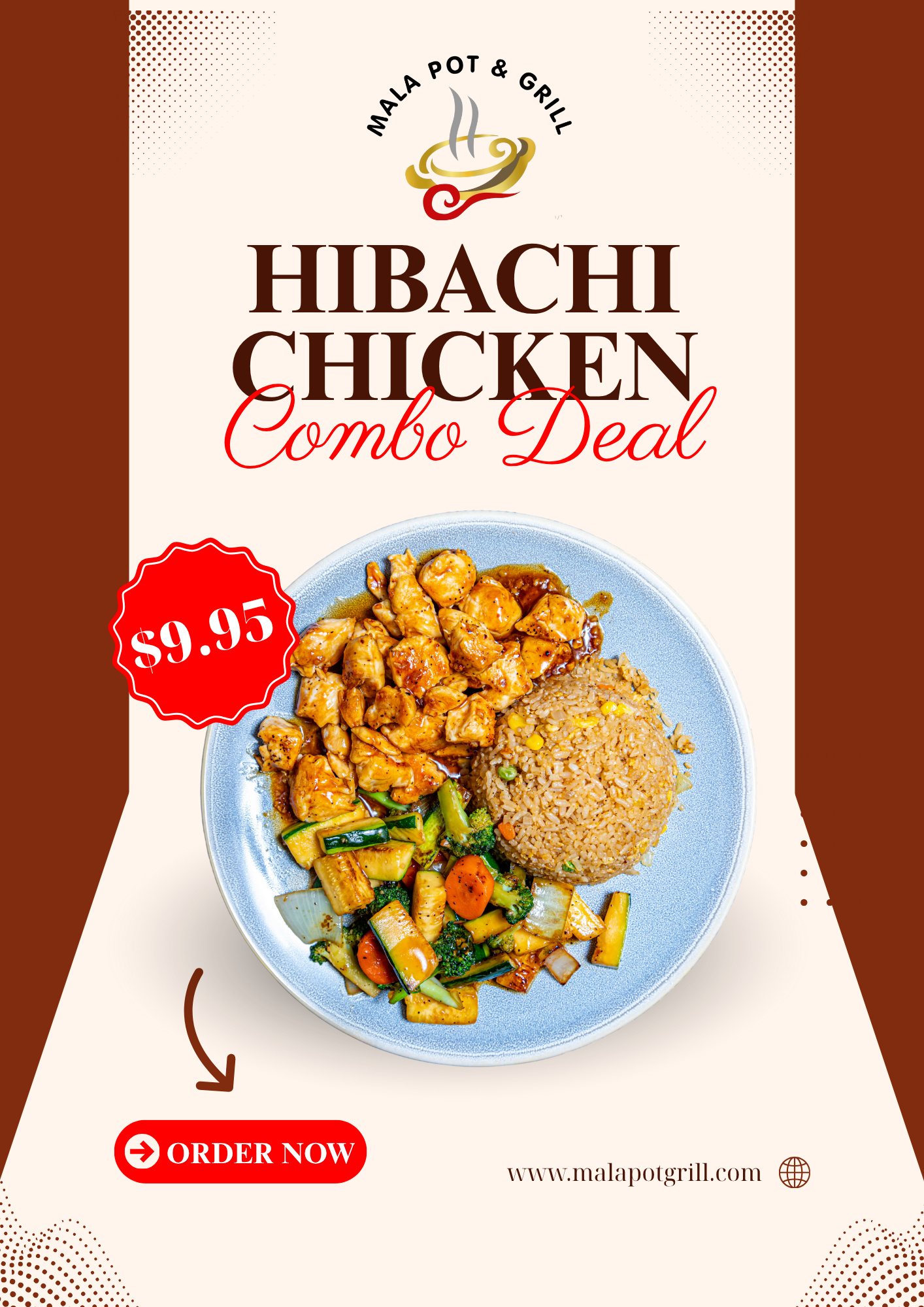 Hibachi Chicken Combo Deal for $9.95. Order at malapotgrill.com.