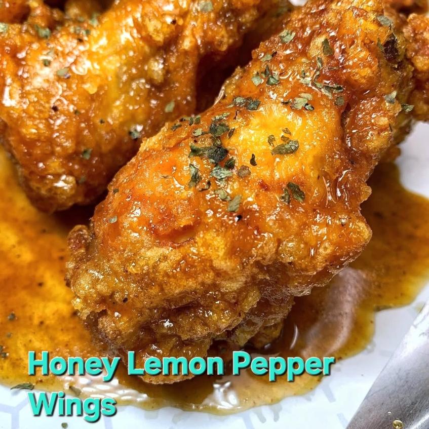 Mama-Mias-Pizza-&-Wings-Pizza-restaurant-Honey-Lemon-Pepper-Wings-Philadelphia Crispy chicken wings coated in honey lemon pepper sauce at Mama Mias Pizza & Wings, a Pizza restaurant in Philadelphia