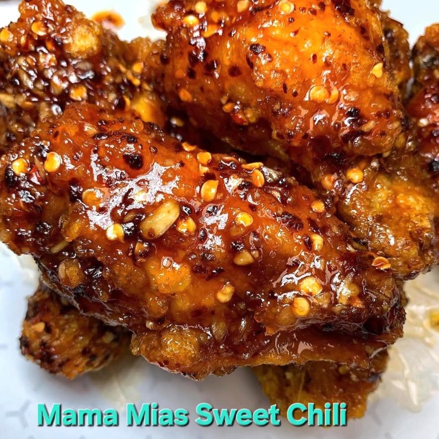 Mama-Mias-Pizza-&-Wings-Pizza-restaurant-Sweet-Chili-Wings-Philadelphia Crispy wings glazed with sweet chili sauce at Mama Mias Pizza & Wings, a Pizza restaurant in Philadelphia