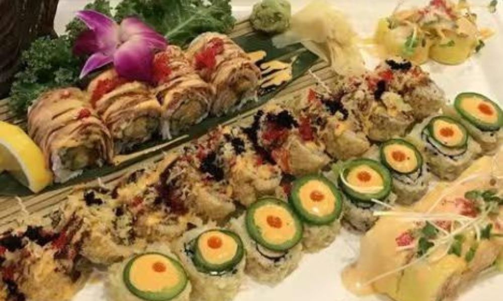 Assorted special sushi rolls platter at Maple Sushi Go, a Sushi Restaurant in Lisle