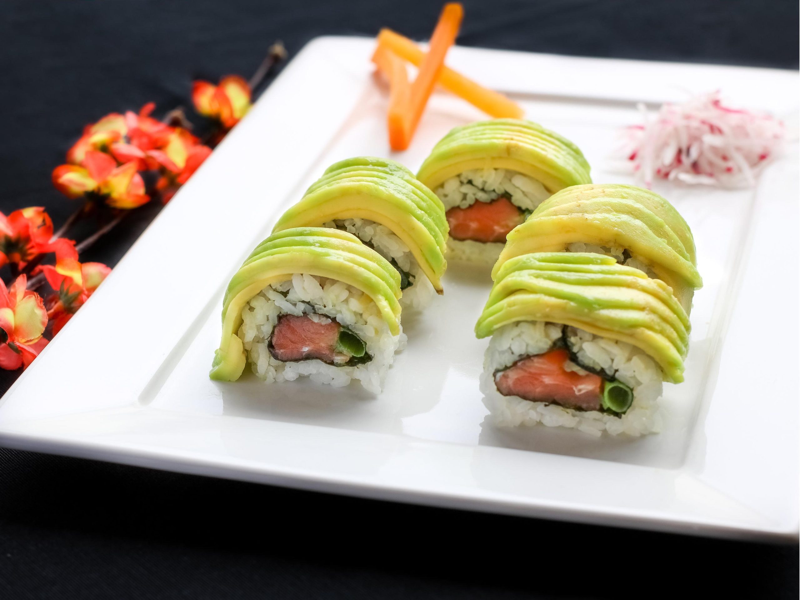 Sushi roll with avocado, salmon and rice at Masa Sushi & Hibachi, a Japanese Restaurant in Marlboro Township