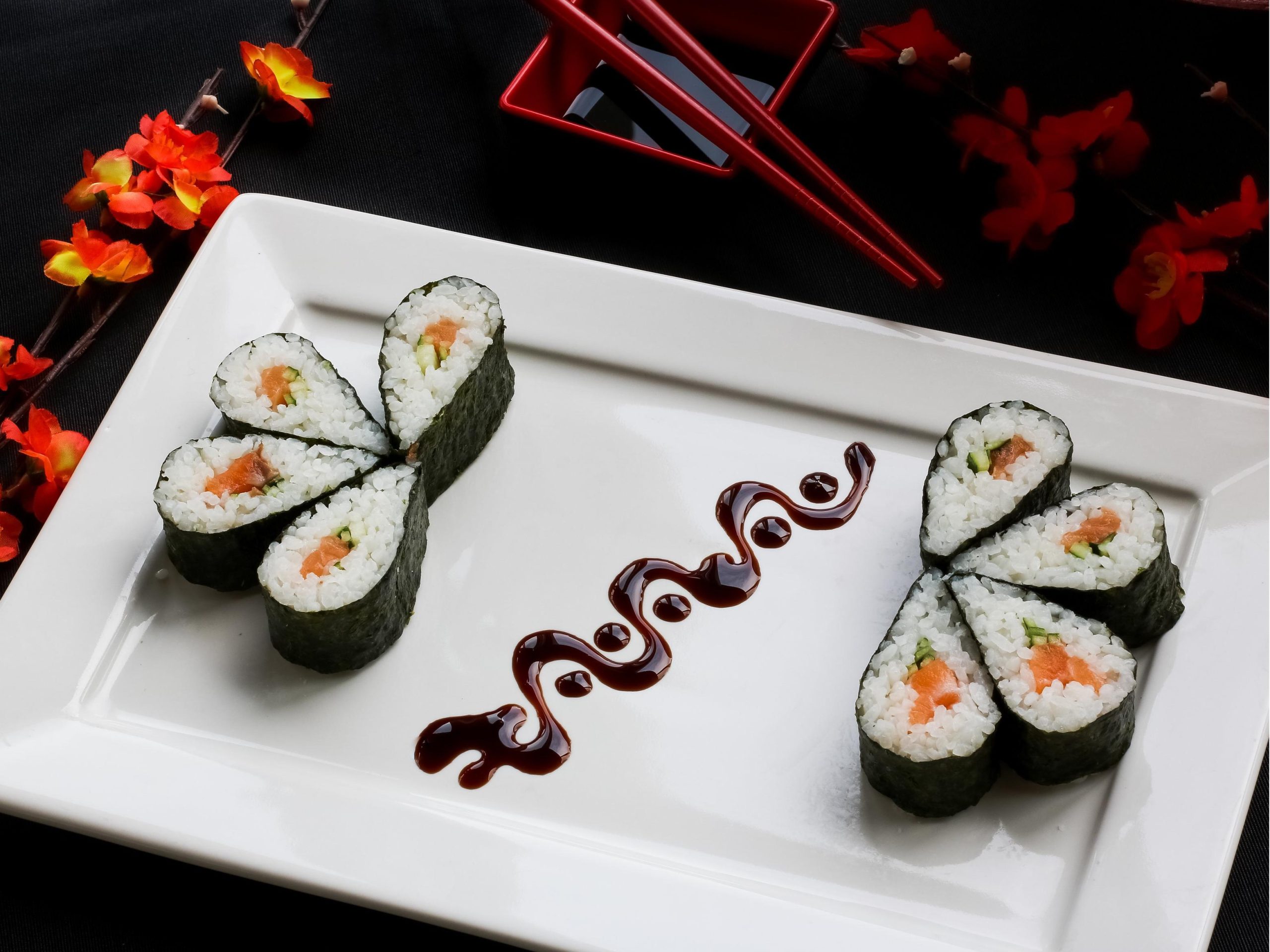 Flower - shaped sushi with salmon, veggies and rice at Masa Sushi & Hibachi, a Japanese Restaurant in Marlboro Township