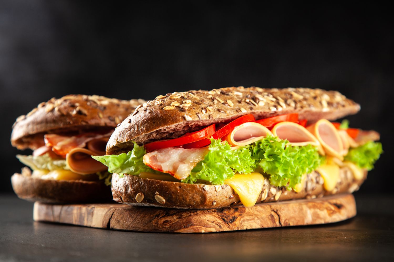 Whole grain Maya Style Hoagie filled with ham, cheese, lettuce and bell peppers at Maya, an Asian Fusion Restaurant in Pittsburgh