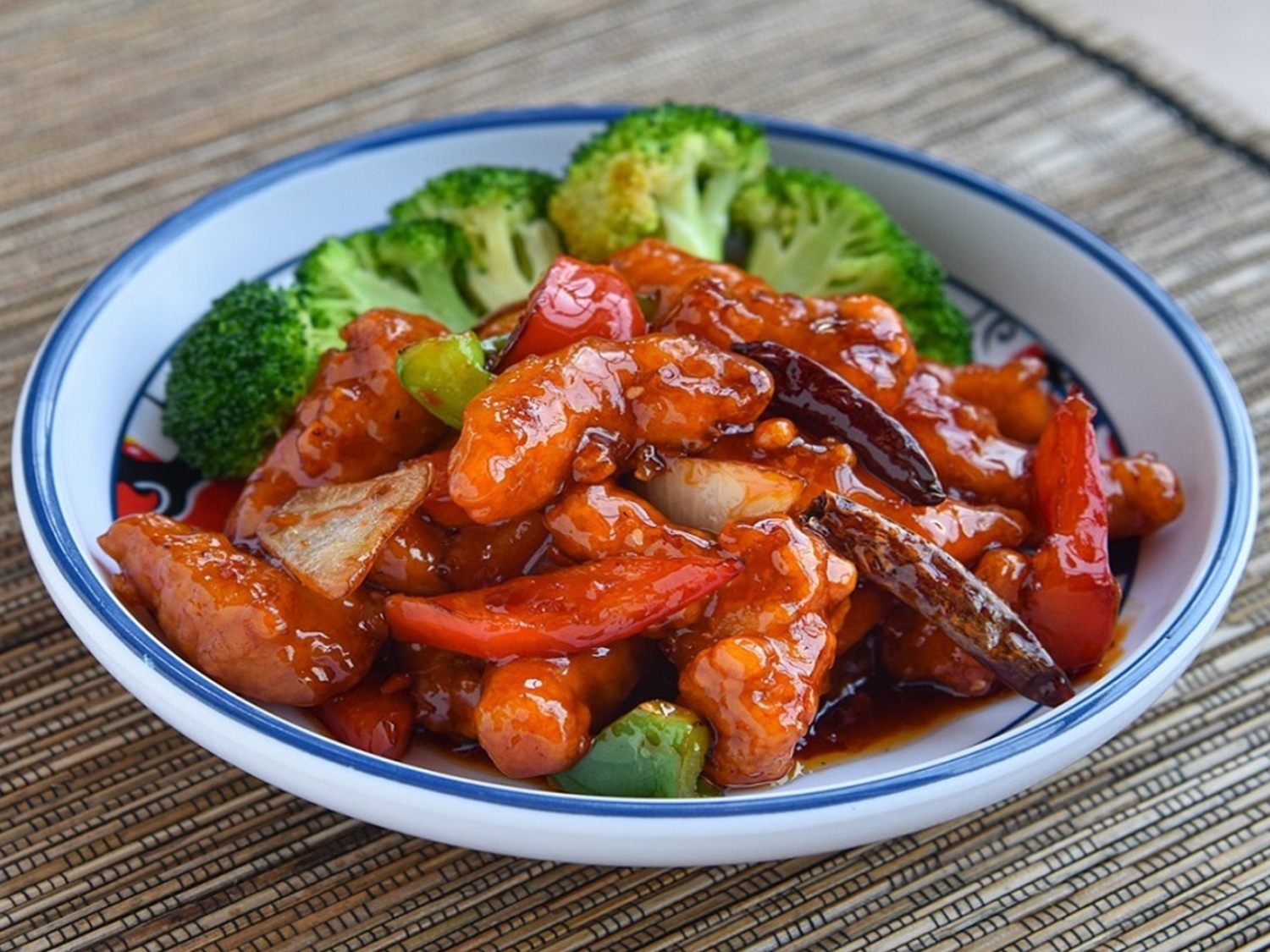 Crispy chicken in spicy sweet sauce with veggies at May Mei, a Cantonese Restaurant in Arcadia