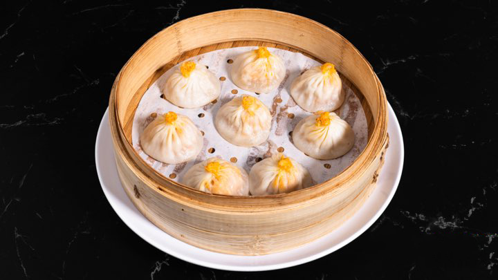 M-Dumpling-Chinese-restaurant-Crab-Roe-&-Pork-Xiaolongbao-Fremont Crab Roe & Pork Xiaolongbao Steamed buns with crab roe and pork at M Dumpling, a Chinese restaurant in Fremont
