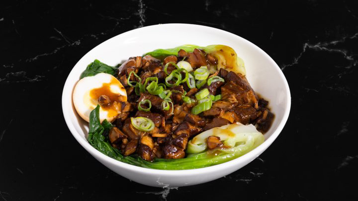 M-Dumpling-Chinese-restaurant-Taiwanese-Braised-Pork-Noodle-or-Rice-Fremont Taiwanese Braised Pork Noodle/Rice Braised pork with greens and egg at M Dumpling, a Chinese restaurant in Fremont