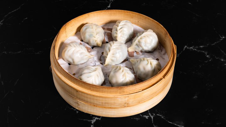 Vegetable Dumpling Steamed dumplings with vegetable filling at M Dumpling, a Chinese restaurant in Fremont
