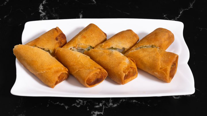 Veggie Spring Roll Crispy fried spring rolls with vegetable filling at M Dumpling, a Chinese restaurant in Fremont