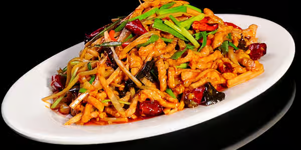 Mei’s-Foodie-Hub-Asian-Restaurant-Spicy-Pork-with-Garlic-Sauce-Andrews Spicy Pork with Garlic Sauce at Mei's Foodie Hub Asian Restaurant in Andrews