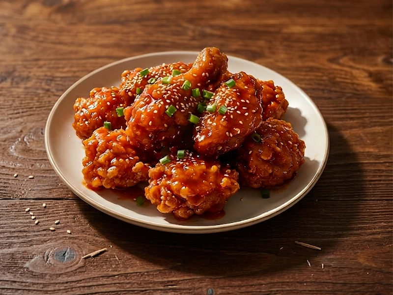 Glazed crispy Korean fried chicken wings topped with sesame seeds and chopped green onion at Mex Sushi Taco, a Asian restaurant in Place maspeth