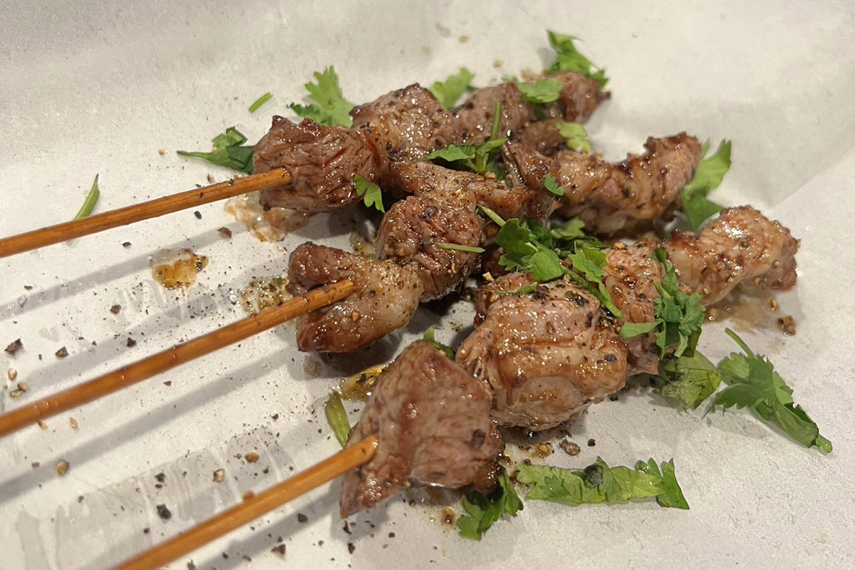 Grilled Meat Skewers at M Bar BBQ，a Barbecue Restaurant in Arcadia