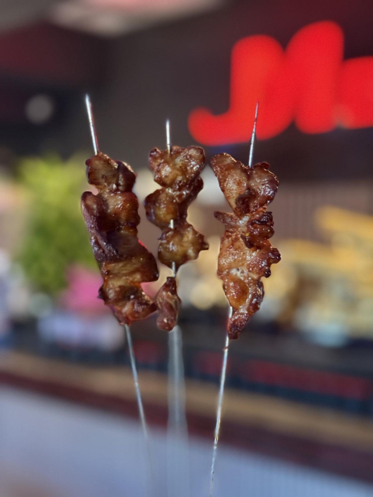 Grilled Pork Belly Skewers at M Bar BBQ，a Barbecue Restaurant in Arcadia