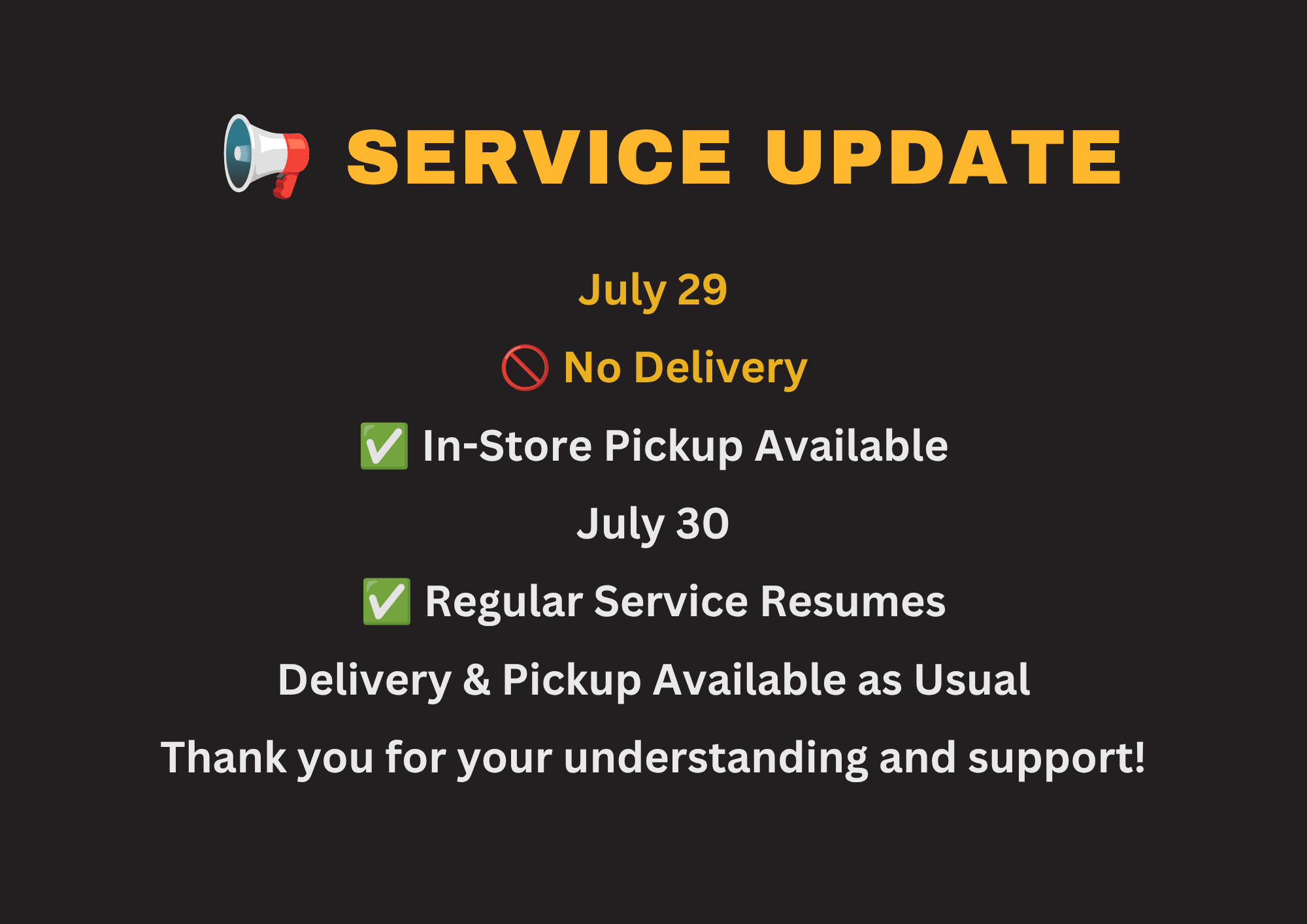 Notice of Special Operating Hours