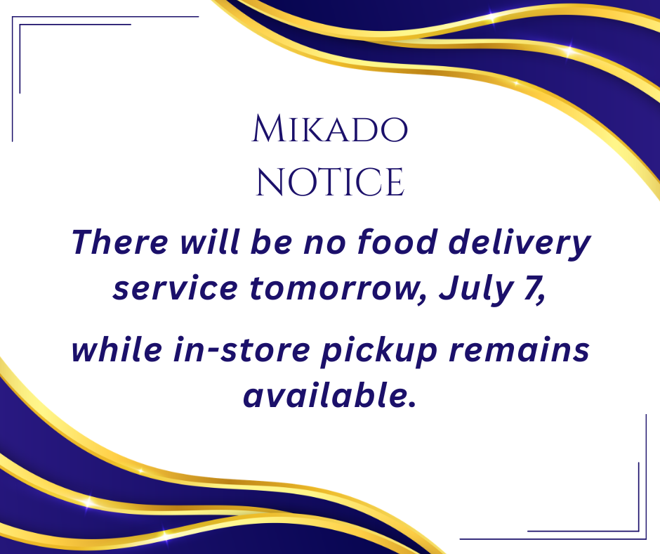 No deliveries tomorrow, July 7th. Pickup available.