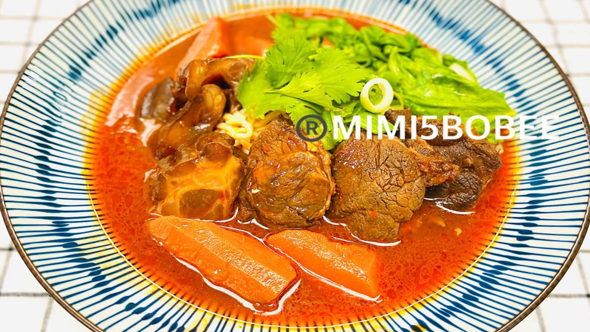 Tomato Beef Soup Noodle(Half & Half) at MIMI 5 BOBEE, a Taiwanese restaurant in CA