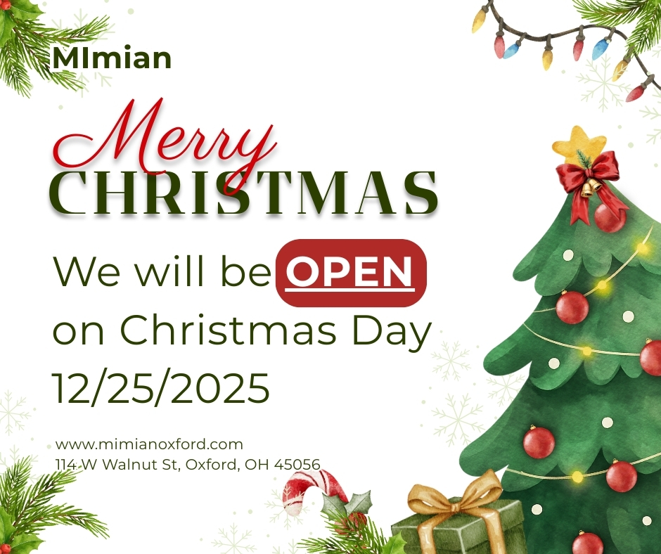 Mimian Christmas notice, open on Christmas Day 12/25/2025